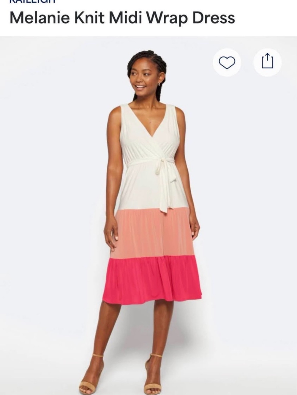 Kaileigh Melanie Knit Midi Wrap Dress - Cream, Peach & Pink Sz med